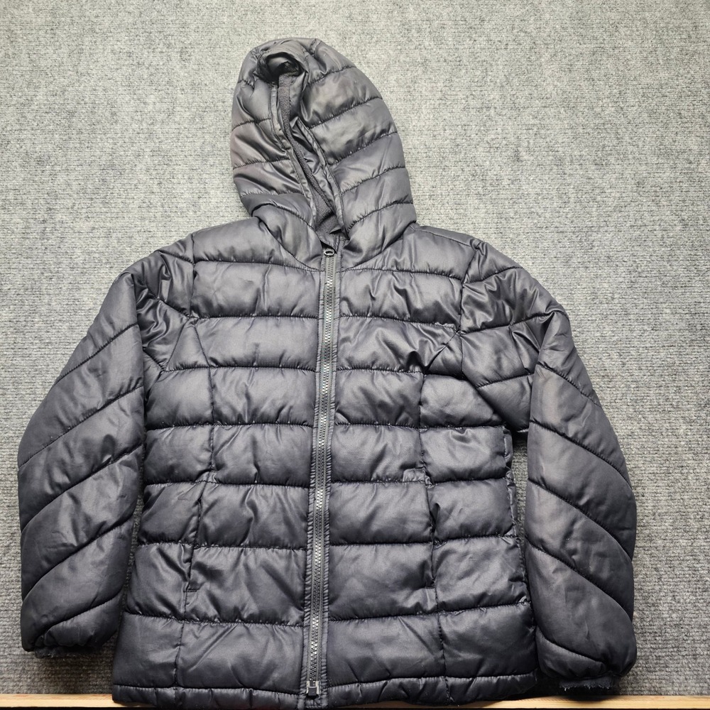 Old Navy Frost Free Hooded Puffer Jacket Kids Size M 8 Black Quilted Zip Up Coat